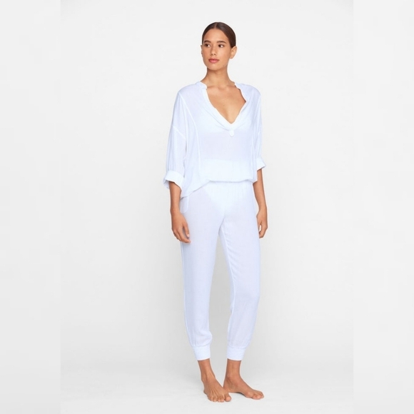 Mikoh Tops - MIKOH // white low plunge relaxed fit resort style top